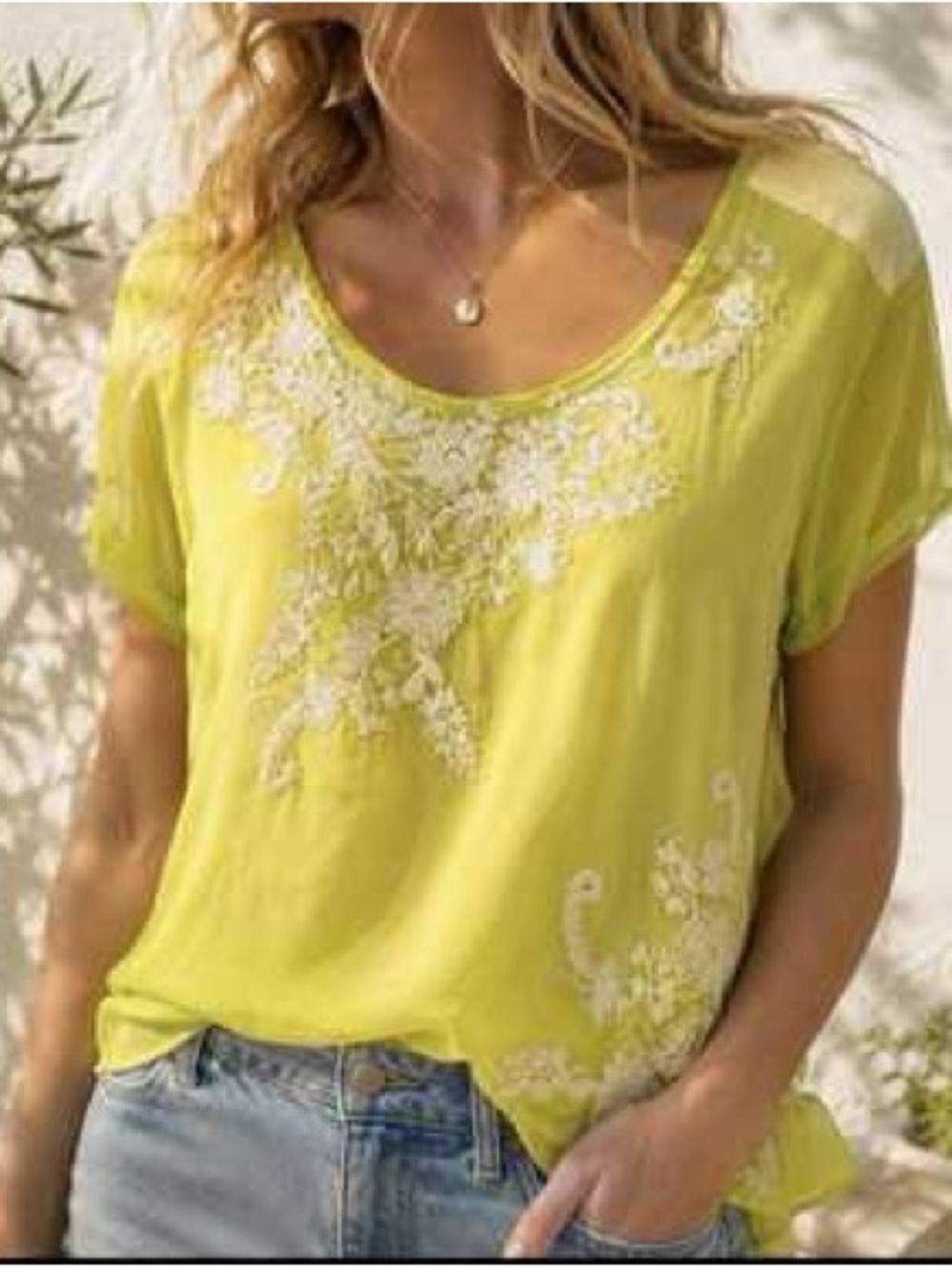 Sundance Embroidered Sheer Silk Overlay Blouse Women’s Medium